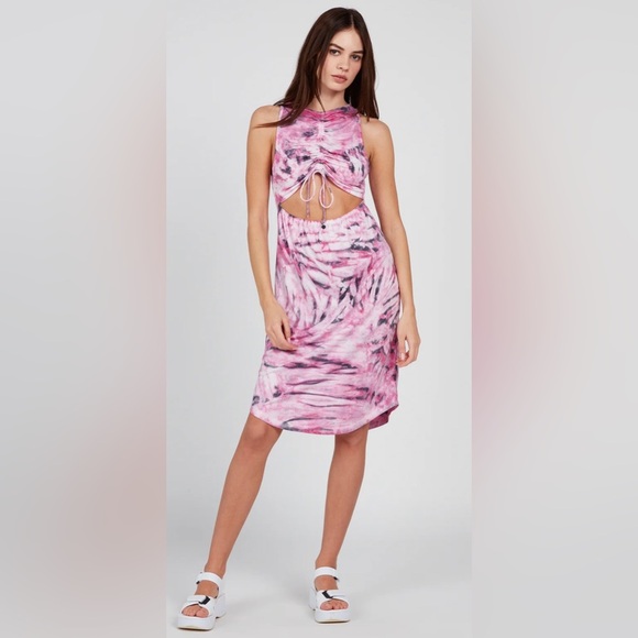 NEW VOLCOM 2 in 1 Dress - Reversible Midi Dress in Pink Tie Dye - Picture 2 of 9
